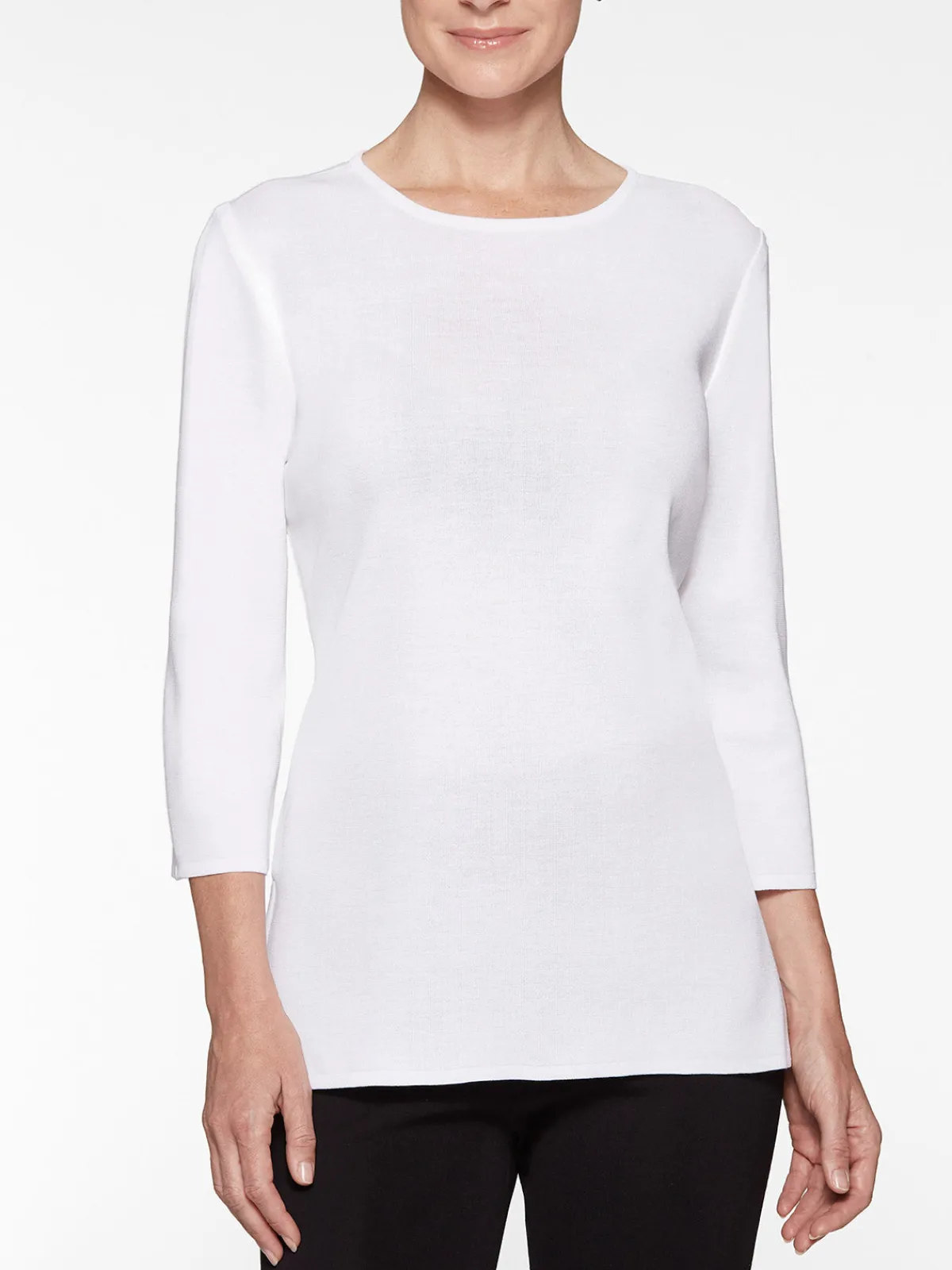 Tops & Tees|Misook 3/4 Sleeve Knit Tunic - Knit Top | White
