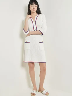 Dresses|Misook Above the Knee Sheath Dress - Intarsia Soft Knit NewIvory/AdriaticBlue/RadiantPink