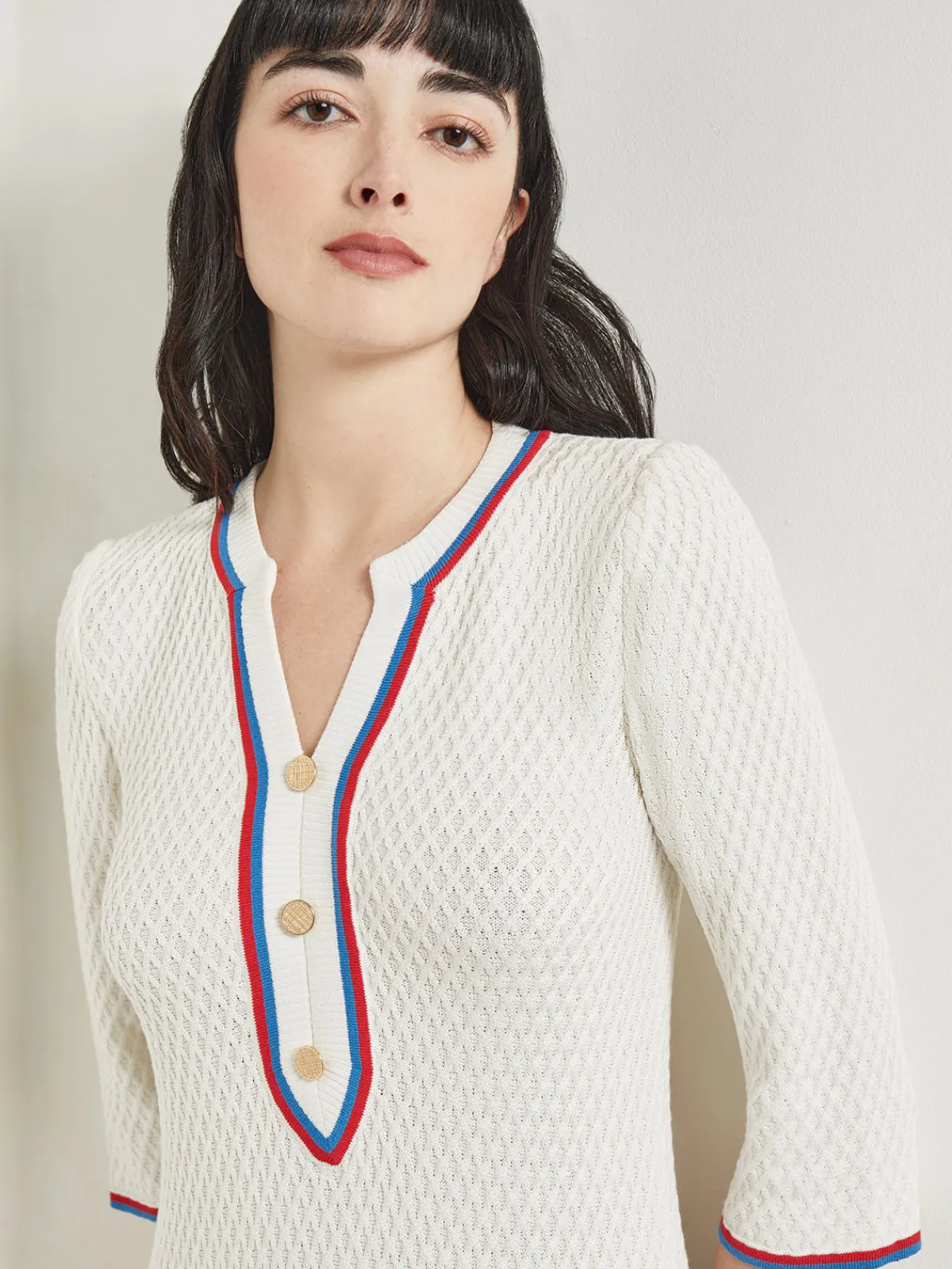 Dresses|Misook Above the Knee Sheath Dress - Intarsia Soft Knit NewIvory/AdriaticBlue/RadiantPink