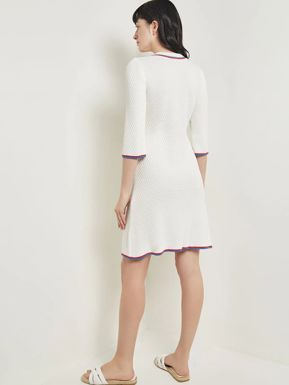 Dresses|Misook Above the Knee Sheath Dress - Intarsia Soft Knit NewIvory/AdriaticBlue/RadiantPink