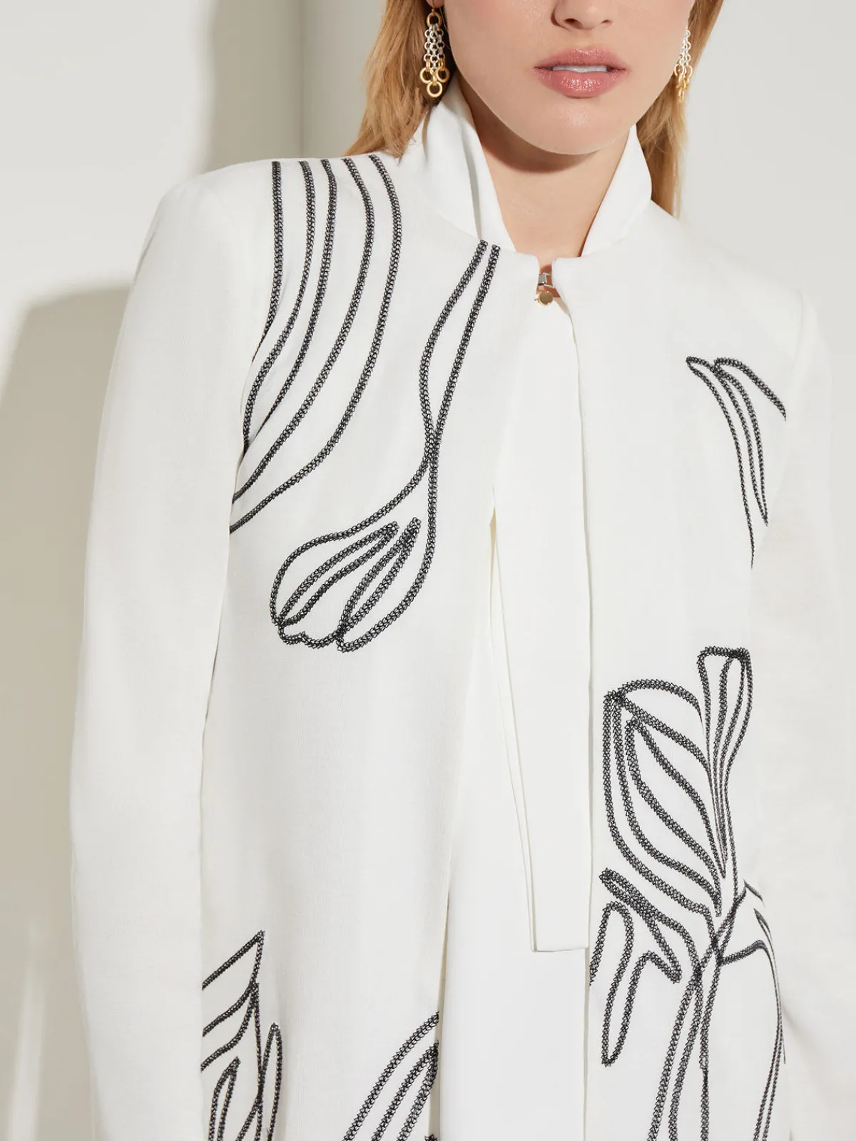 Jackets & Coats|Misook Abstract Embroidery Jewel Neck Jacket NewIvory/Black