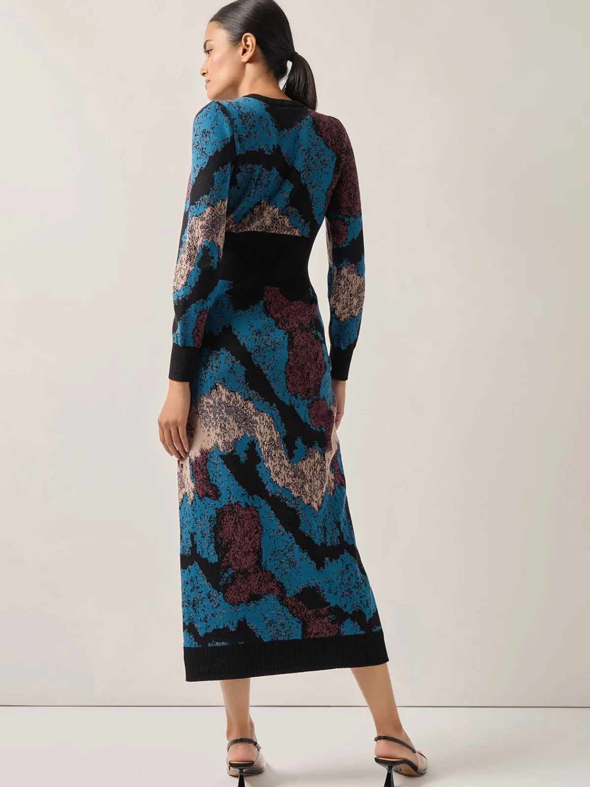 Dresses|Misook Abstract Sheath Jacquard Knit Maxi Dress TidalTeal/Black/Mahogany/Macchiato