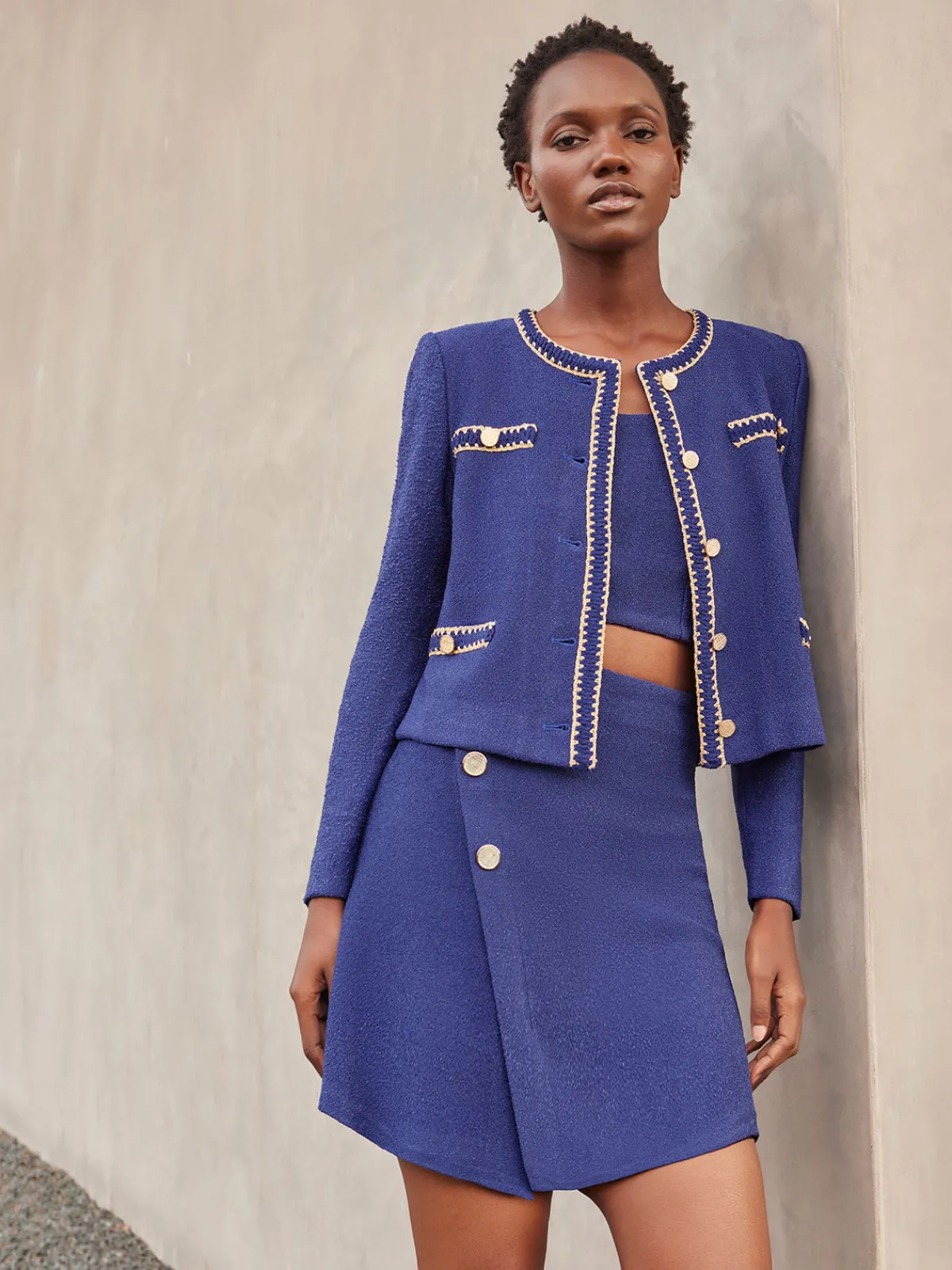 Skirts|Misook A-Line Boucle Knit Mini Skirt StarryNightBlue