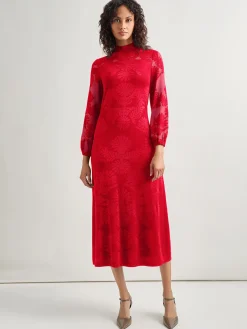 Dresses|Misook A-Line Jacquard Knit Maxi Dress Rouge