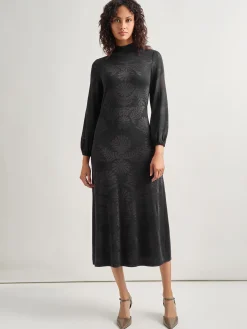 Dresses|Misook A-Line Jacquard Knit Maxi Dress Black