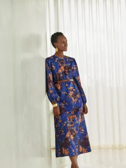 Dresses|Misook A-Line Printed Woven Maxi Dress StarryNightBlue/Sangria/Goldenwood/CornflowerBlue/Parchment