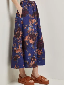 Skirts|Misook A-Line Printed Woven Maxi Skirt StarryNightBlue/Sangria/Goldenwood/CornflowerBlue/Parchment