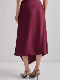 Skirts|Misook Asymmetrical Crepe de Chine Maxi Skirt Sangria