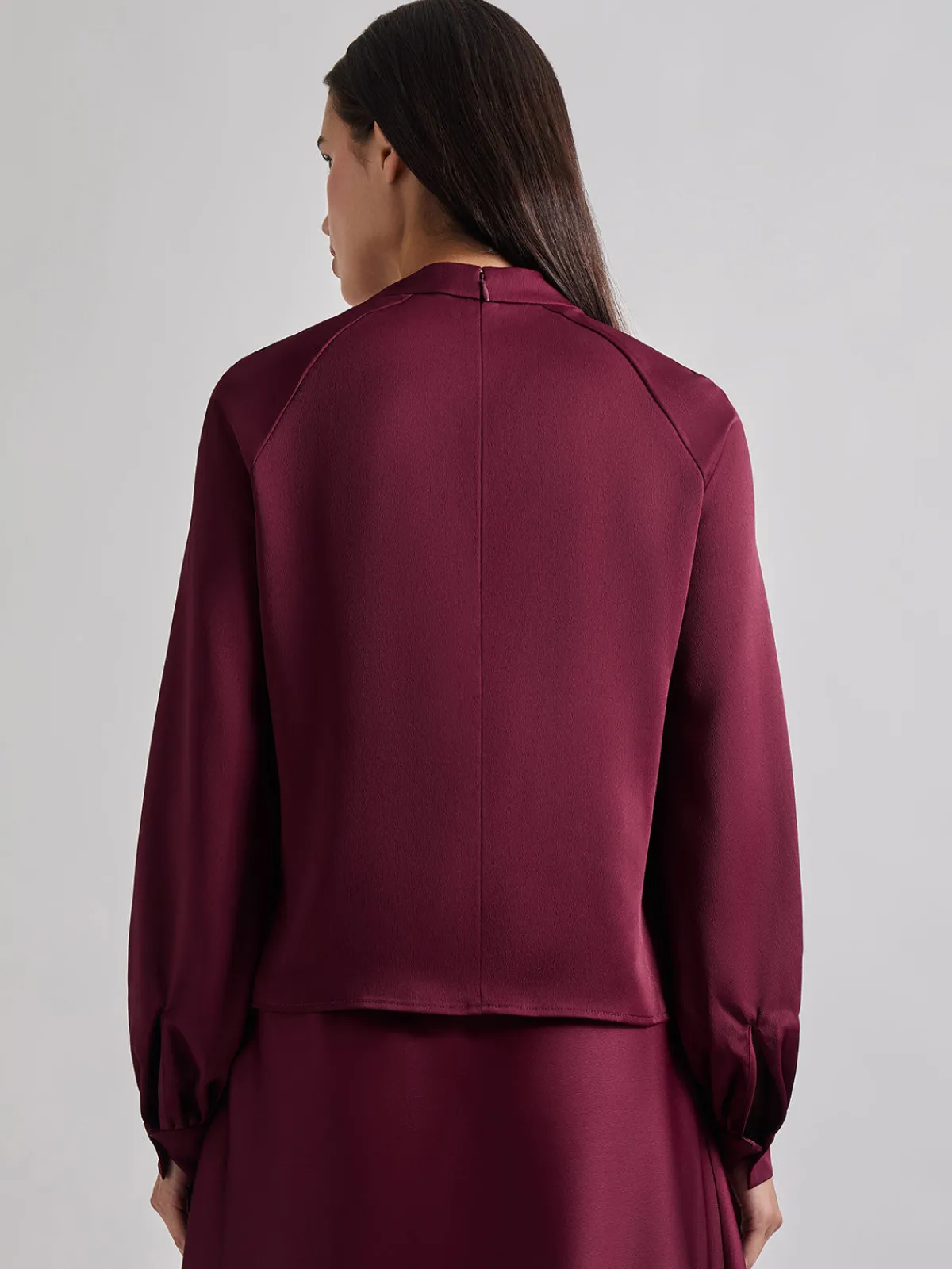 Blouses & Shirts|Tops & Tees|Misook Asymmetrical Neckline Crepe de Chine Blouse Sangria