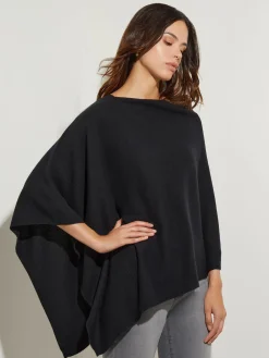 Jackets & Coats|Tops & Tees|Misook Asymmetrical Poncho - Cashmere Poncho | Black
