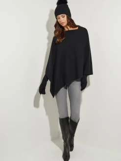 Jackets & Coats|Tops & Tees|Misook Asymmetrical Poncho - Cashmere Poncho | Black