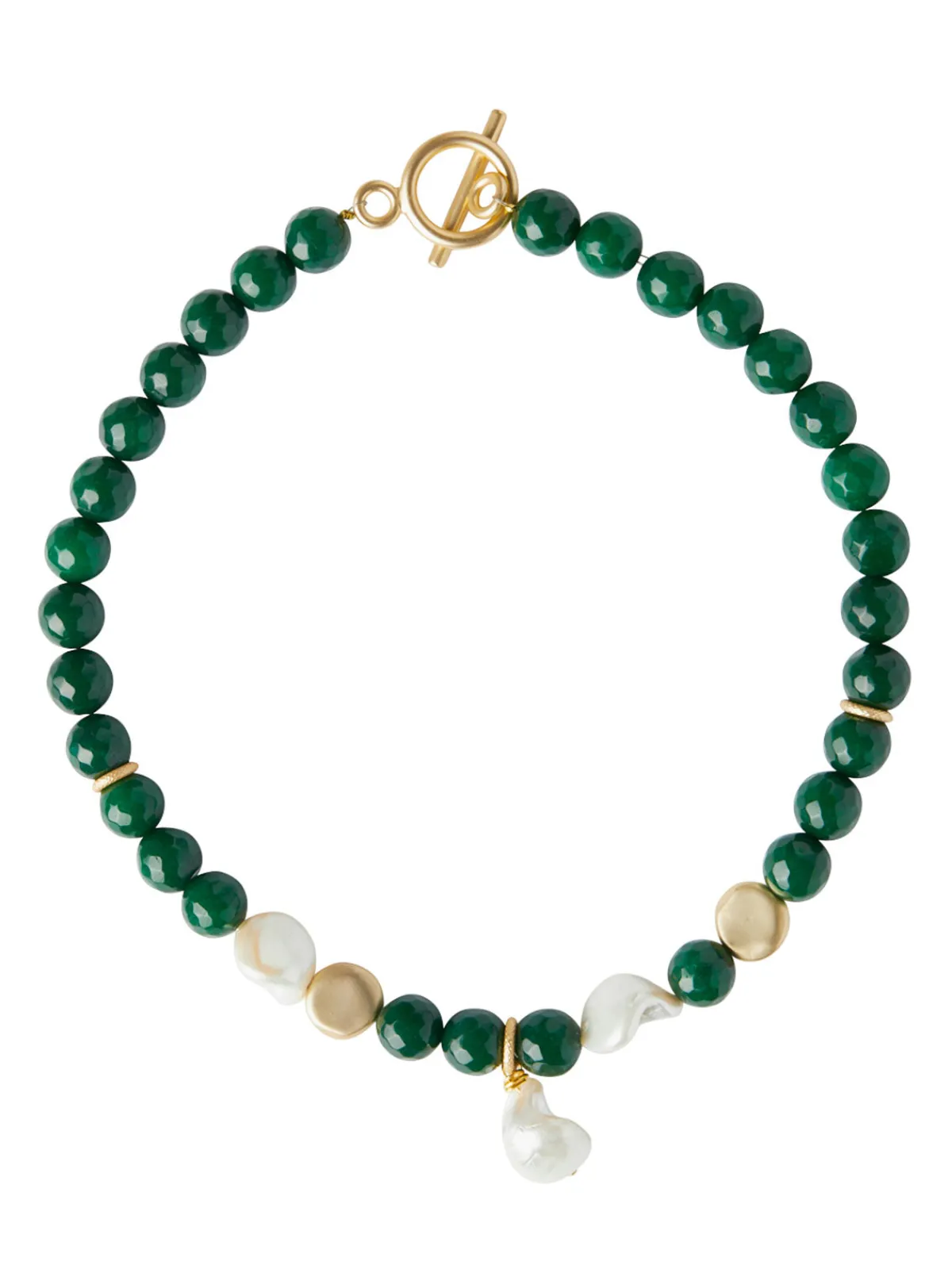 Accessories|Necklaces|Misook Baroque Mother of Pearl and Green Jade Necklace GreenJade