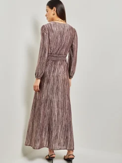 Dresses|Misook Bishop Sleeve Jacquard Knit Maxi Dress Mahogany/VenetianRose/Black