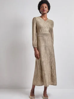 Dresses|Misook Bishop Sleeve Jacquard Knit Maxi Dress Black/Sand/Biscotti