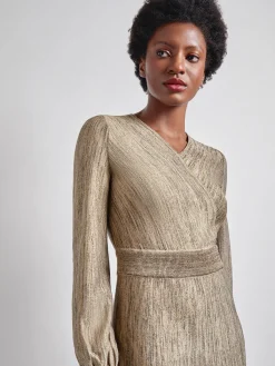 Dresses|Misook Bishop Sleeve Jacquard Knit Maxi Dress Black/Sand/Biscotti