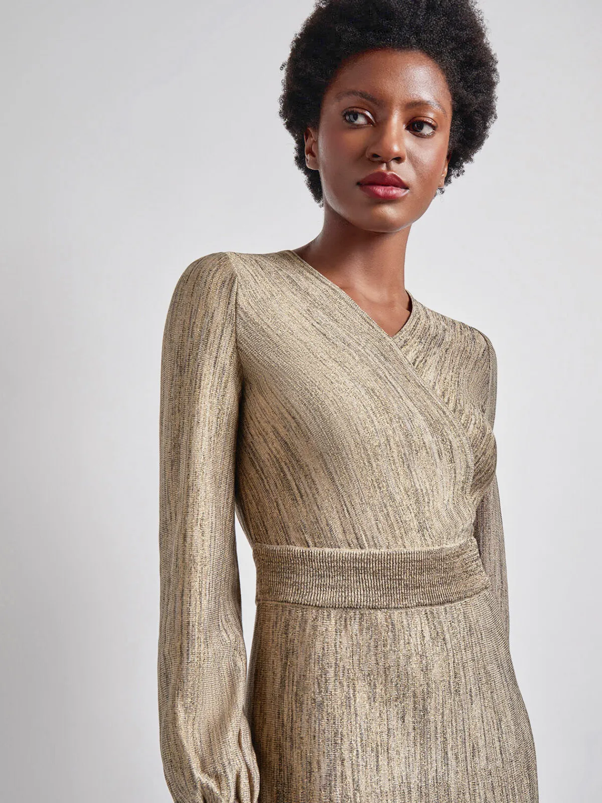 Dresses|Misook Bishop Sleeve Jacquard Knit Maxi Dress Black/Sand/Biscotti