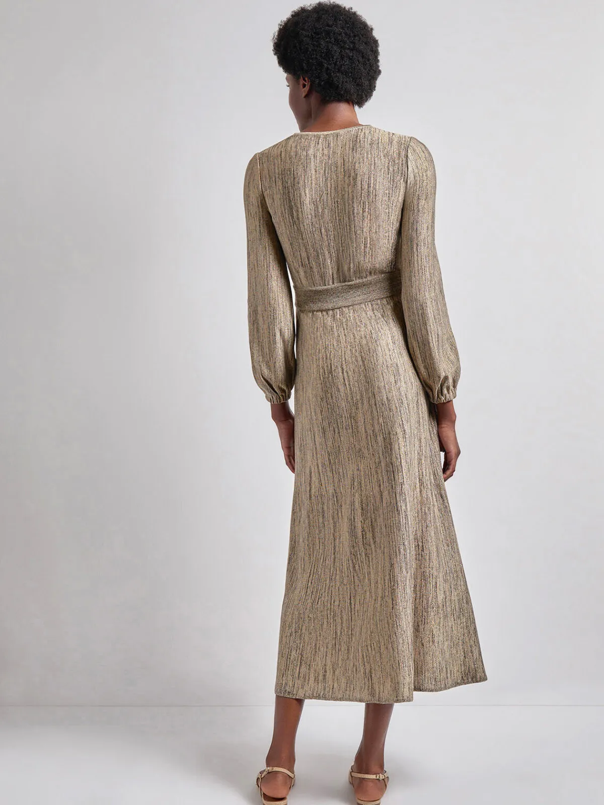 Dresses|Misook Bishop Sleeve Jacquard Knit Maxi Dress Black/Sand/Biscotti