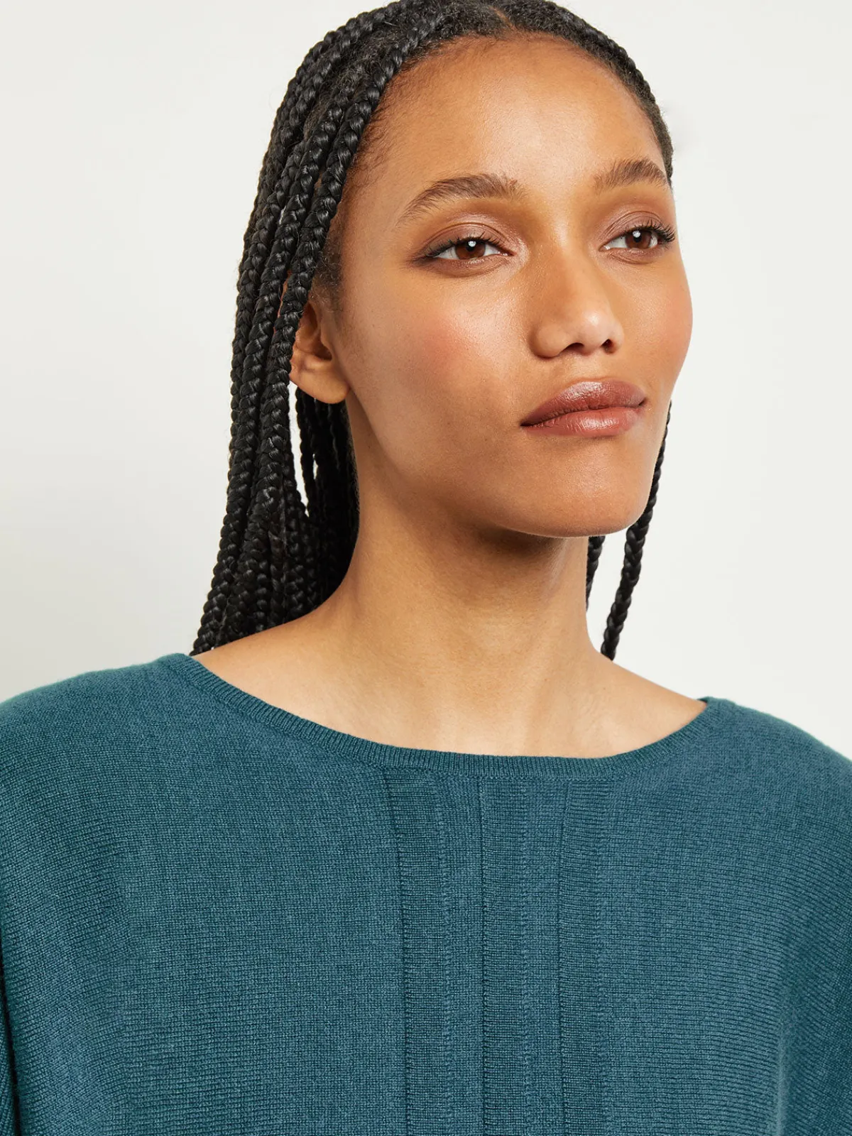 Tops & Tees|Misook Boat Neck Textural Stripe Cashmere Tunic MarineTeal