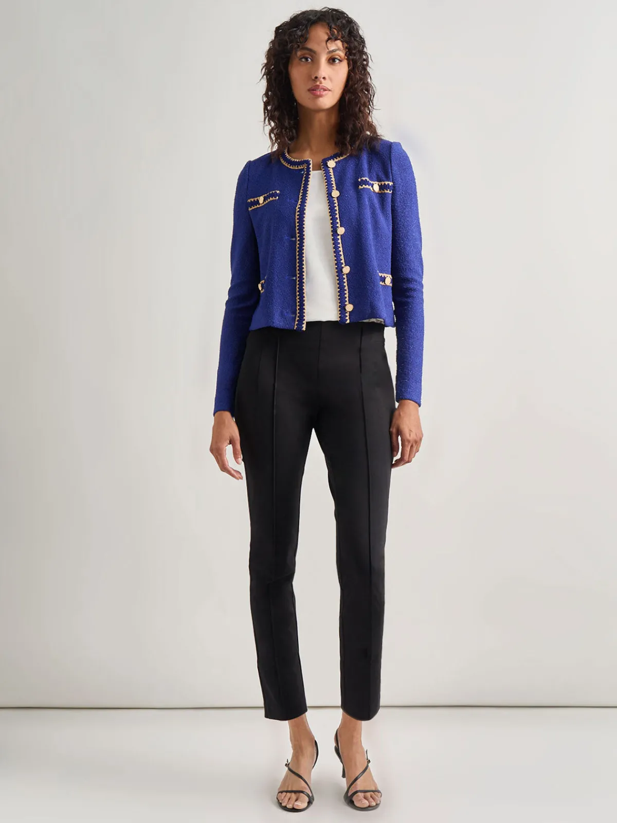 Jackets & Coats|Misook Braided Trim Boucle Knit Jacket StarryNightBlue