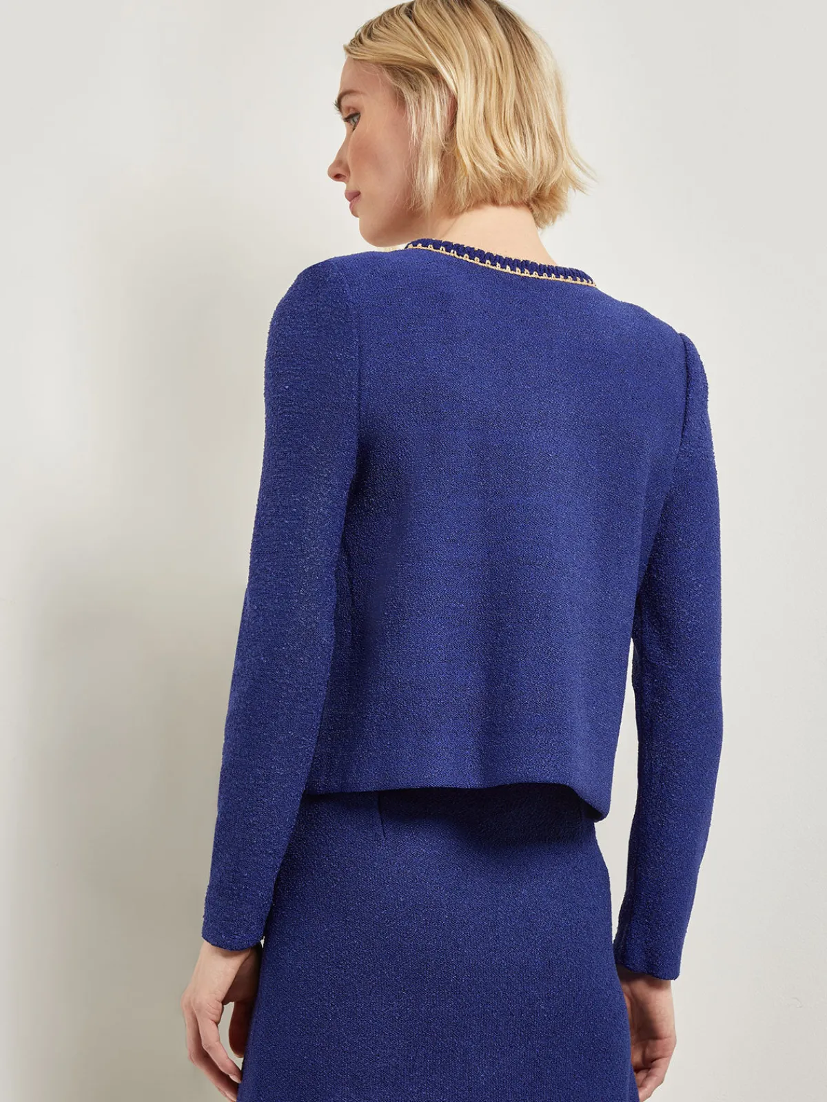 Jackets & Coats|Misook Braided Trim Boucle Knit Jacket StarryNightBlue