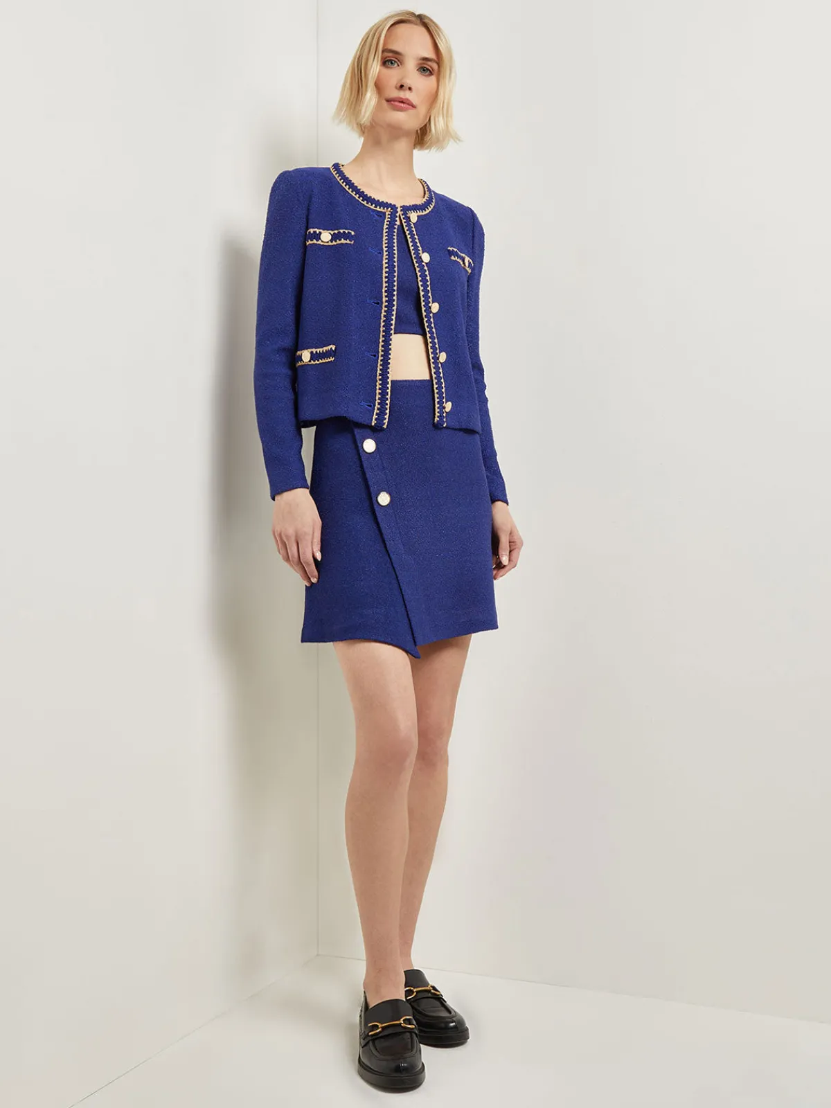 Jackets & Coats|Misook Braided Trim Boucle Knit Jacket StarryNightBlue