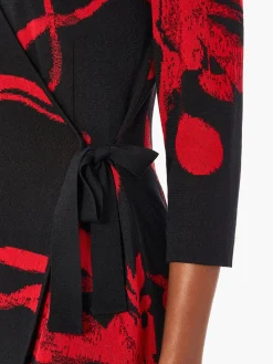 Dresses|Misook Brushstroke Pattern Knit Faux Wrap Dress Black/Rouge