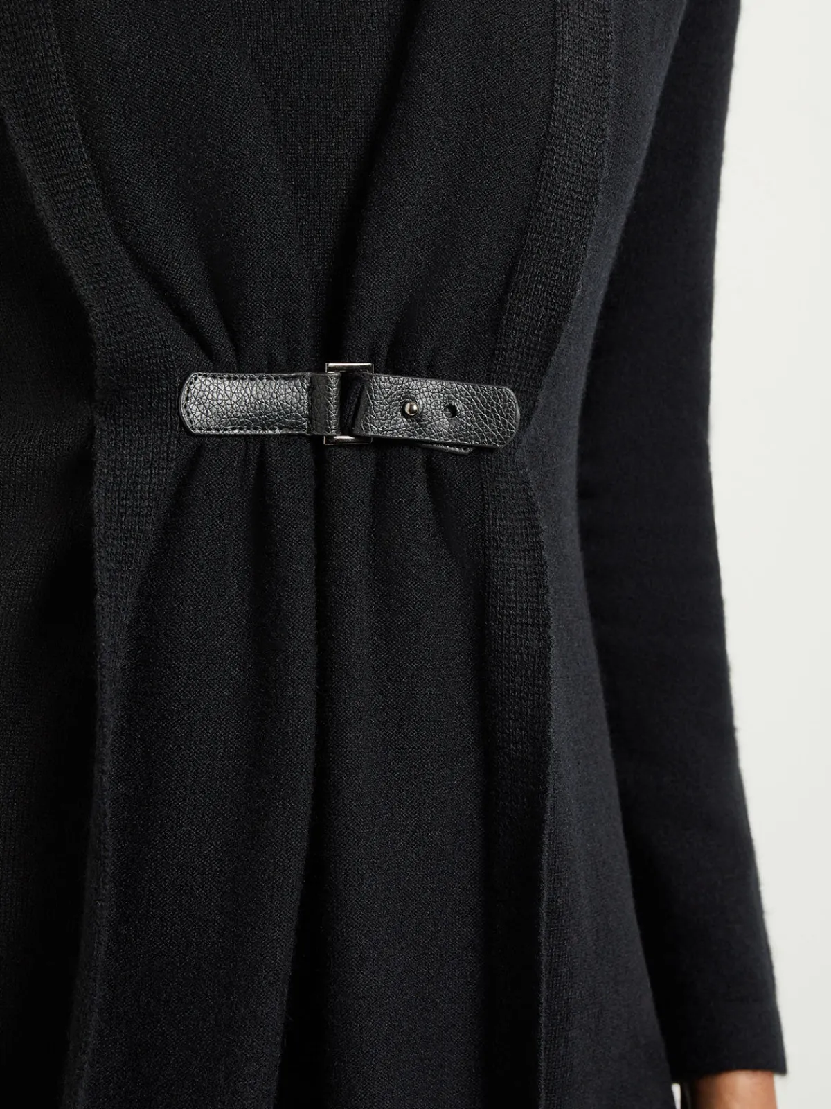 Jackets & Coats|Misook Buckle Detail Shawl Collar Cashmere Cardigan Black