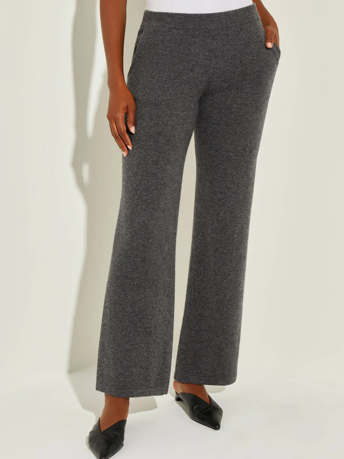 Pants & Shorts|Misook Cashmere Pants - Grey Wide Leg Pants | Charcoal