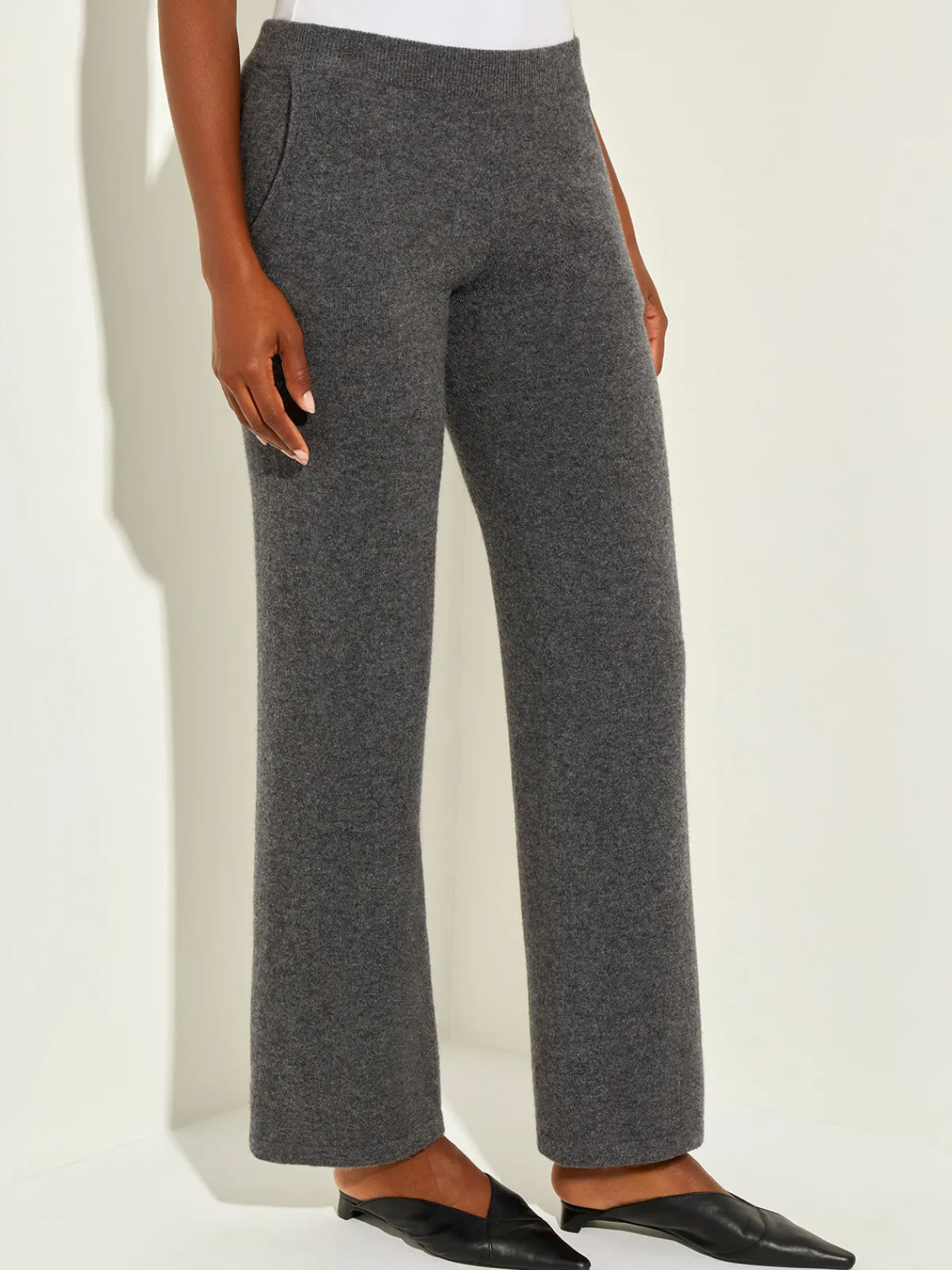 Pants & Shorts|Misook Cashmere Pants - Grey Wide Leg Pants | Charcoal