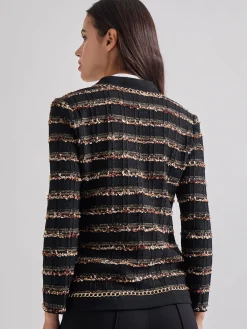 Jackets & Coats|Misook Chain Trim Lurex Knit Jacket Black/Parchment/Sangria