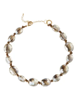 Accessories|Necklaces|Misook Champagne Crystal Woven Leather Necklace Crystal/Bronze