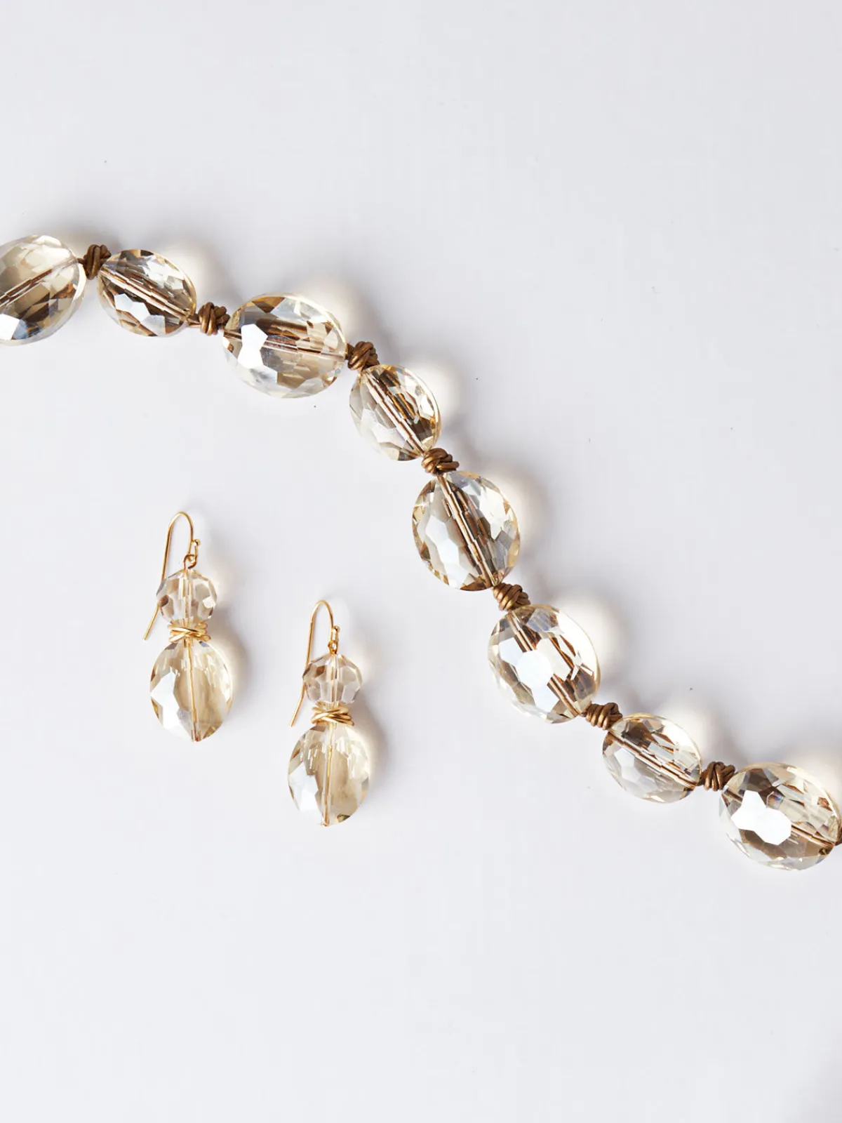 Accessories|Necklaces|Misook Champagne Crystal Woven Leather Necklace Crystal/Bronze