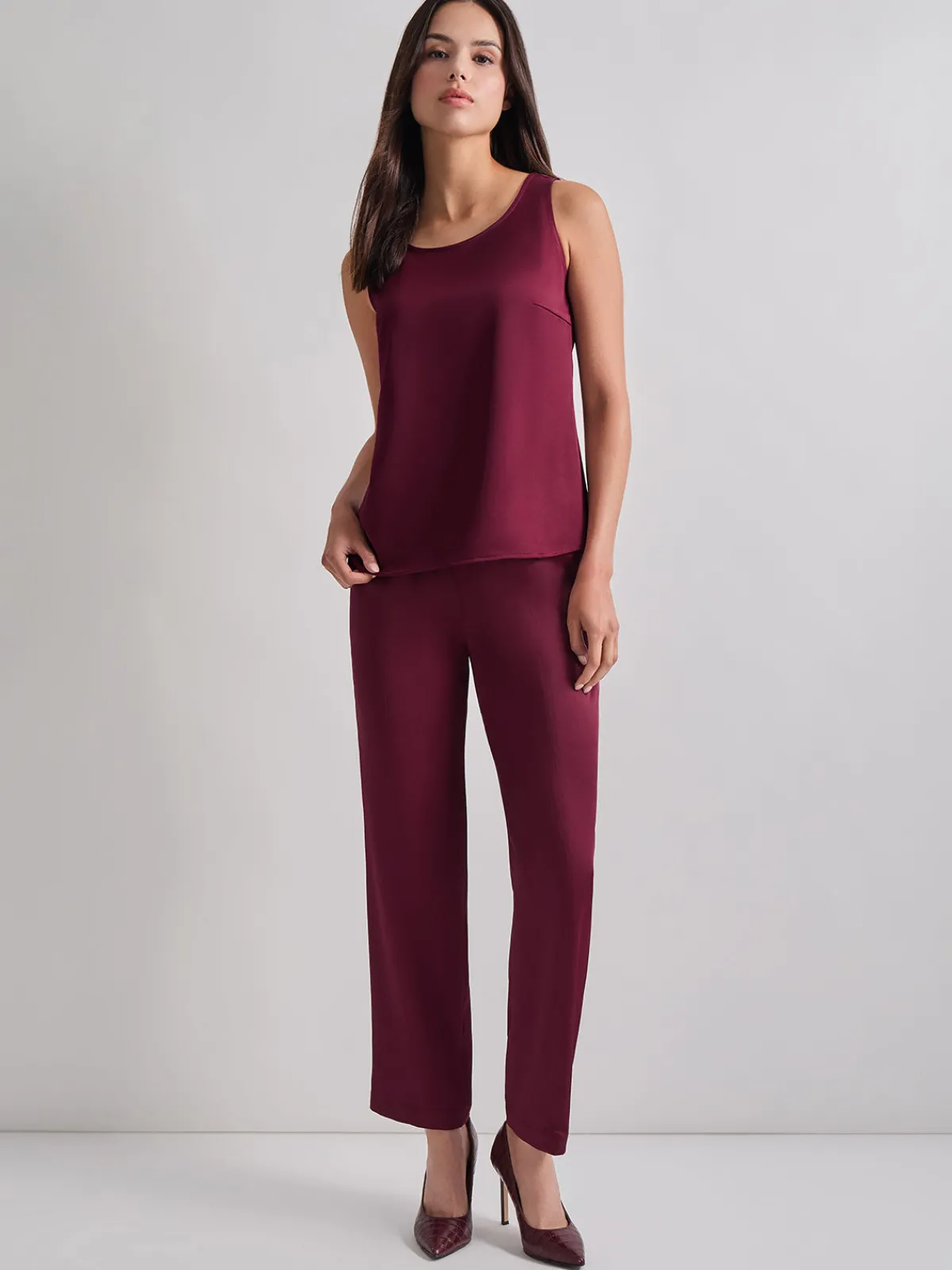 Tops & Tees|Tanks|Misook Classic Crepe de Chine Tank Top Sangria