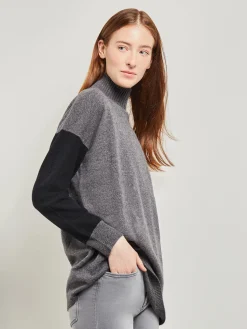 Tops & Tees|Misook Colorblock Cashmere Turtleneck Tunic Black/Charcoal