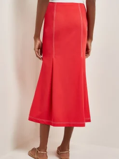 Skirts|Misook Contrast Stitch Midi Trumpet Skirt RadiantPink