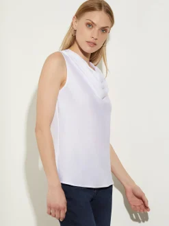 Blouses & Shirts|Tops & Tees|Misook Cowl Neck Blouse - Sleeveless Blouse | White