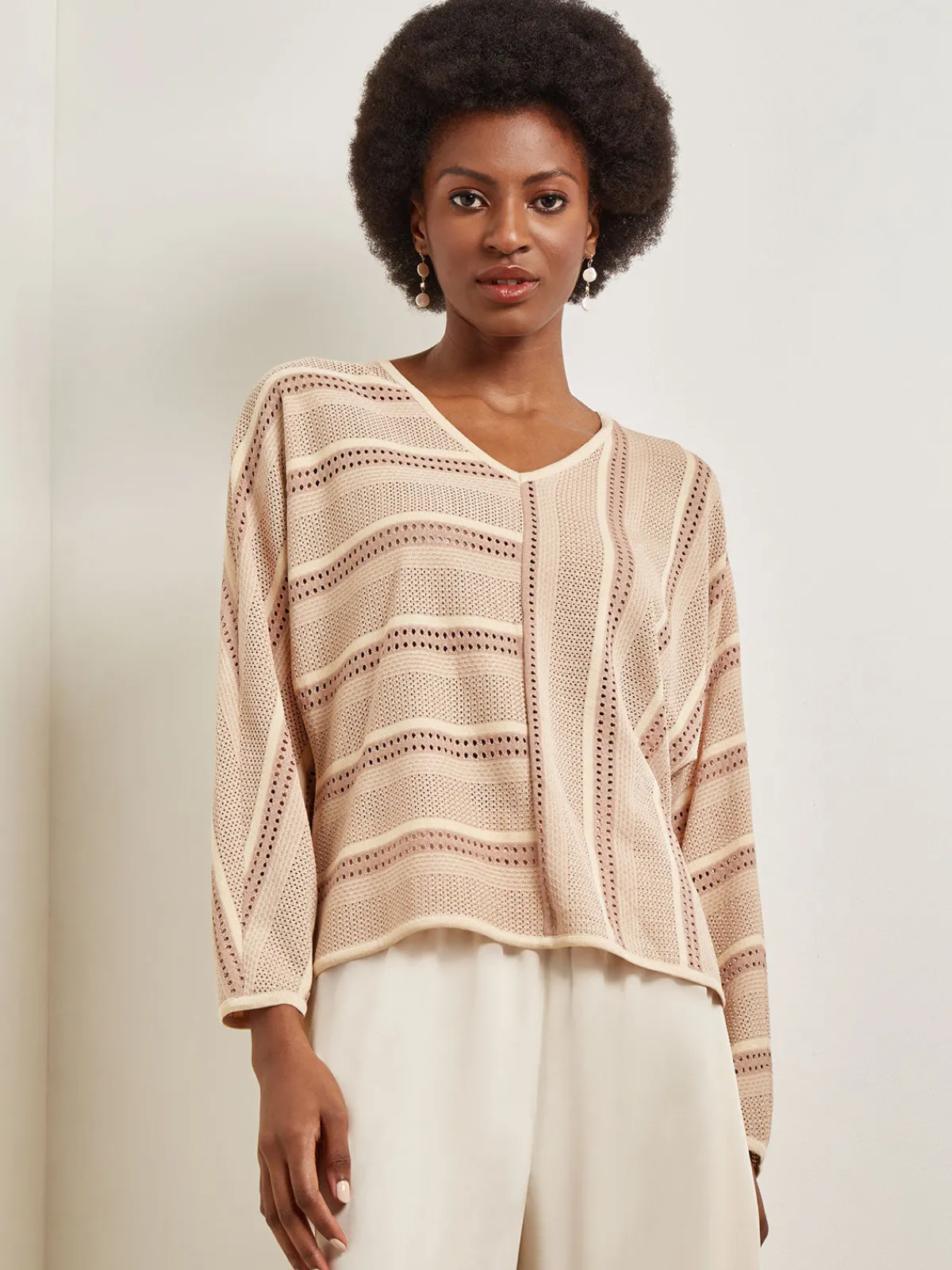 Tops & Tees|Misook Dolman Sleeve Tunic - Multi-Stitch Soft Knit Sand/Parchment
