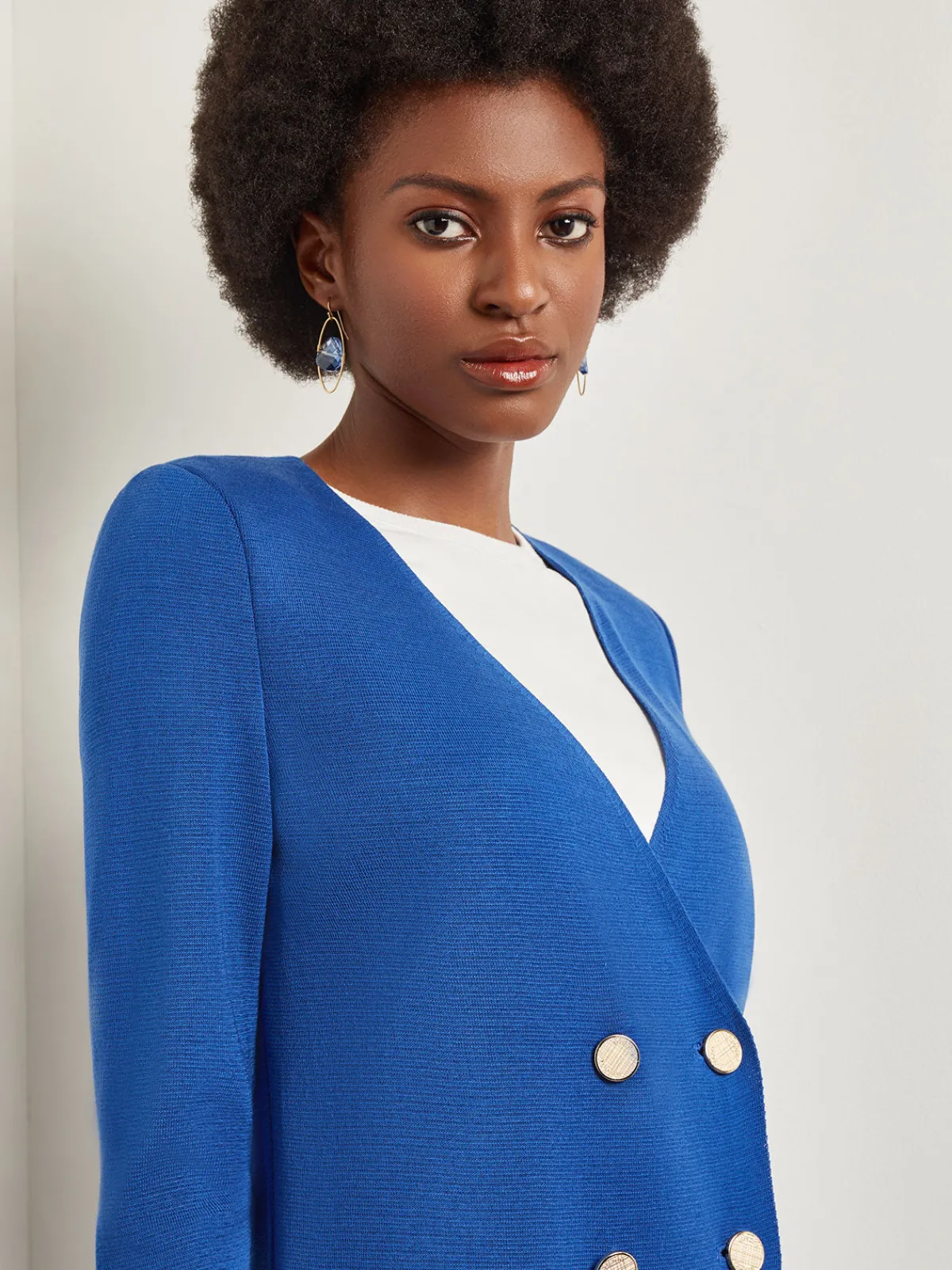 Jackets & Coats|Misook Double Breasted Open Neck Knit Jacket LyonsBlue