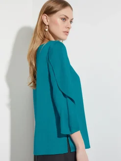 Blouses & Shirts|Tops & Tees|Misook Draped Sleeve Crepe de Chine Blouse FrenchBlue
