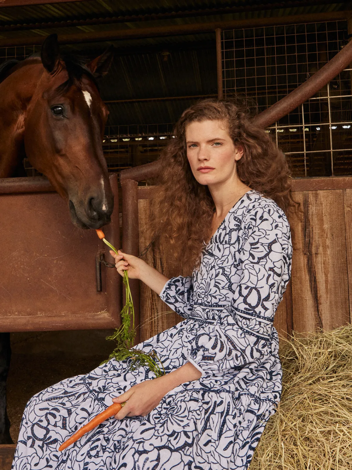Dresses|Misook Embroidered Floral Cotton Maxi Dress Mazarine/White