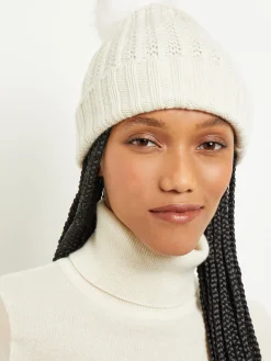 Accessories|Misook Faux Fur Pom Pom Cashmere Hat Ivory