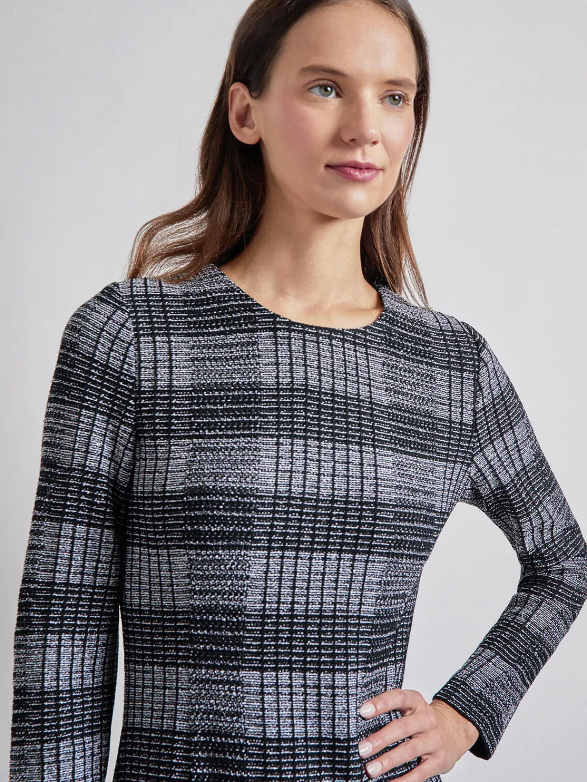 Dresses|Misook Fit & Flare Tweed Knit Maxi Dress Black/White