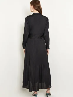 Dresses|Misook Fit-and-Flare Pleated Woven Maxi Dress Black