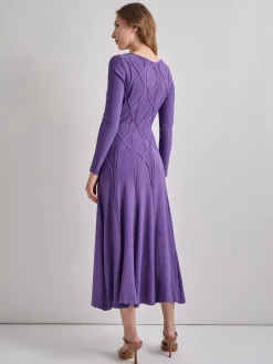 Dresses|Misook Fit-and-Flare Raised Geometric Recycled Knit Maxi Dress PlumRoyale