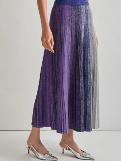 Skirts|Misook Flared Shimmer Lurex Knit Maxi Skirt StarryNightBlue/Black/BlueHeather/Mink/PlumRoyale