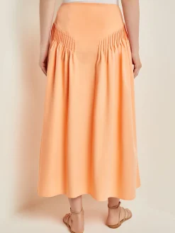Skirts|Misook Godet Midi Skirt - Pleated Faux Cupro Silk PeachBlossom
