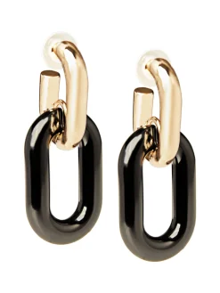 Accessories|Earrings|Misook Gold & Black Resin Doorknocker Earrings Gold/Black