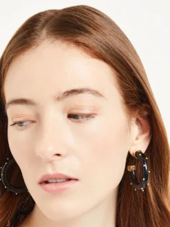 Accessories|Earrings|Misook Gold & Black Resin Hoop Earrings Gold/Black