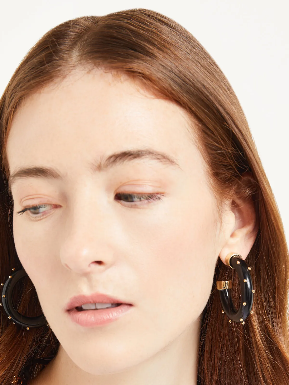Accessories|Earrings|Misook Gold & Black Resin Hoop Earrings Gold/Black