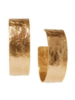 Accessories|Earrings|Misook Hammered Matte 14K Gold Hoop Earrings MatteGold